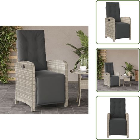 Chaise de jardin confortable - vidaXL Chaise inclinable de jardin avec repose-pied gris clair rotin - Chaise de jardin avec coussin (1/5)