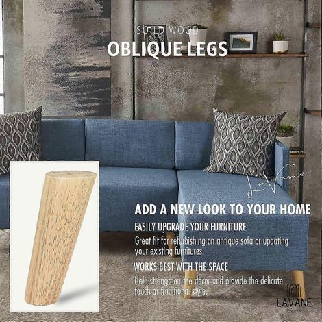 Quatre pieds de remplacement coniques en bois massif de noyer avec plaque de montage, compatibles avec les canapés, les armoires et les supports TV, revêtement transparent, 8-20 cm. (1/5)