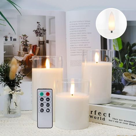 Lot De 3 Bougies Sans Flamme En Cire De Verre Bougies Led à Piles Scintillantes Avec Minuterie De TéLéCommande à 8 Touches Pour La Noce De Noce, Transparent (1/4)