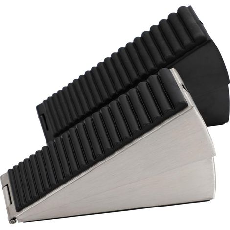 Butoirs de porte robustes en 2 pièces, réglables, noirs, argentés, en caoutchouc, en acier inoxydable, pour sols en béton et en carrelage. (1/5)