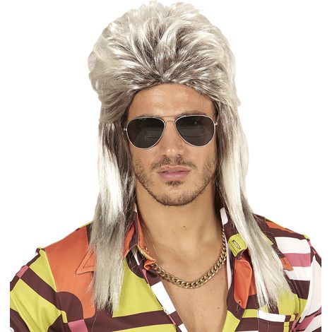 Peluca rubia estilo disco de los 70 y 80, peinada hacia atrás. (1/4)
