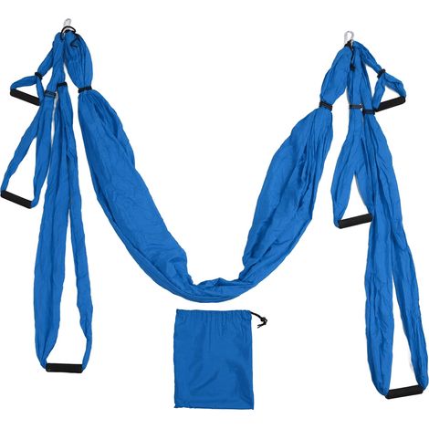 Hamac de Yoga Aérien Envolant Polyester Coton Réglable Améliore la Flexibilité Bleu Foncé Kit Complet Sac Rangement (1/5)