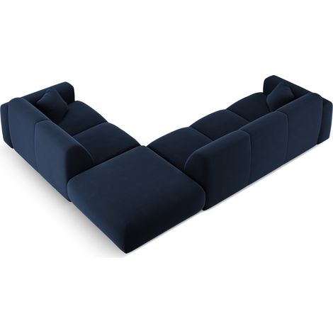 Canapé d'angle droit 4 places en velours bleu roi (1/4)