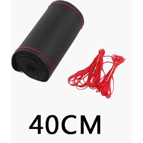 Housse de volant universelle en cuir de vachette rouge (40 cm) - 38 cm (15 pouces) - Accessoires auto intérieurs cousus main - (1/5)