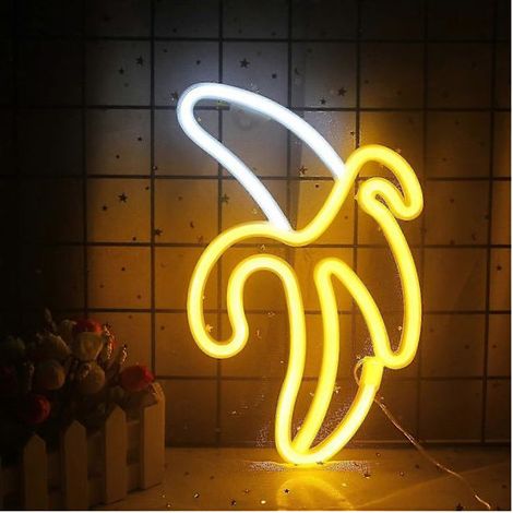 Enseignes lumineuses néon banane jaune et blanche, enseigne lumineuse LED fruit, veilleuse néon (1/5)