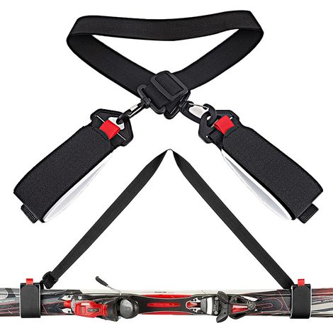 Sangles de ski et bâtons, porte-épaules réglable avec velcro, transport facile pour snowboard, voyage et rangement, noir (1/5)