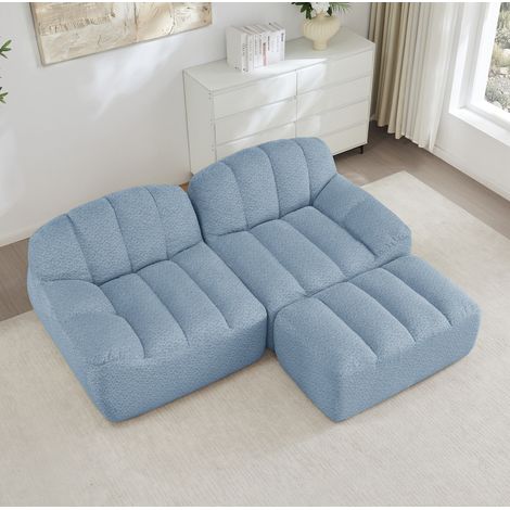 Sofá modular 2 plazas en L de fleece azul OKMYHOME (1/5)