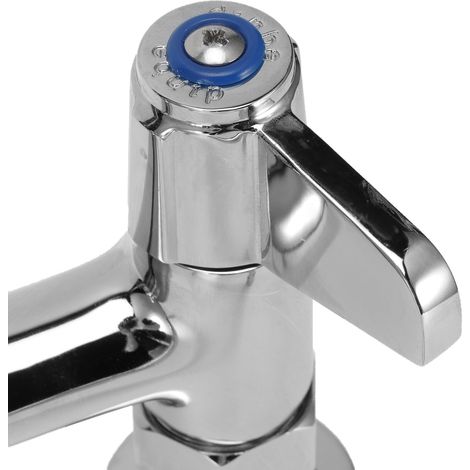 Rubinetto da cucina a parete con doppio comando, attacco G1/2" in rame cromato - Altezza 23 cm, corpo e beccuccio inclusi. (1/4)