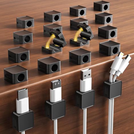 20 Pack Clips Câble, Organisateur Câble Magnetique, Organisateur de Câble avec Auto-adhésifs, Magnetic Cable Clips, Support Cable pour Maison, Bureau Cable Management (1/5)