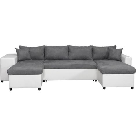 Canapé Panoramique Convertible "Coval II" 311cm Gris & Blanc (1/5)