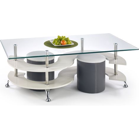 Mesa de centro Houston 174 , 42x70x130cm, Diámetro: 0, Vidrio templado, Angular