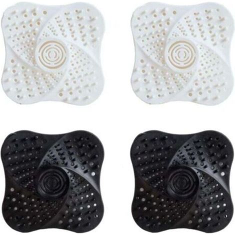 Lot de 4 bouchons de siphon de sol anti-odeurs en silicone blanc et noir, filtres à cheveux pour douche, bouchons de siphon et d'évier (1/4)