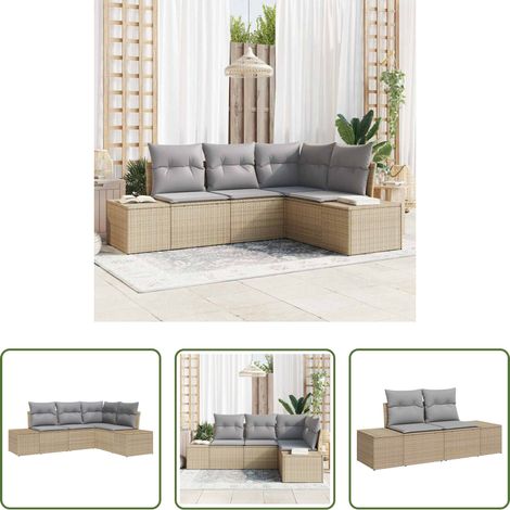 vidaXL Modulares Sofa - Gartensofa-set 4 pcs Beige und Hellgrau Poly-Rattan (1/5)