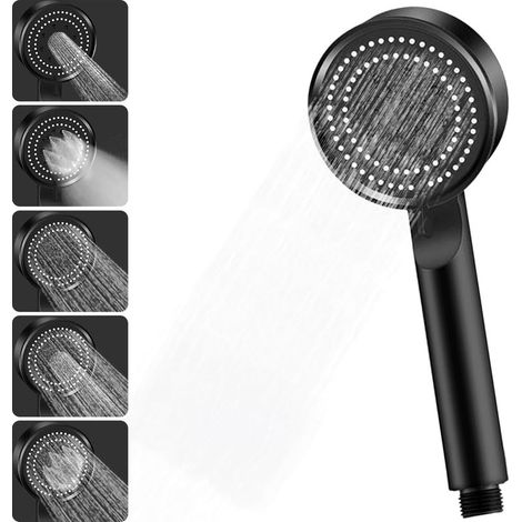Pommeau de Douche Haute Pression, Pommeau de Douche économie d'Eau 5 Modes Réglable, Pommeau de Douche économique, Douchette Douche Salle de Bain (Black) (1/5)