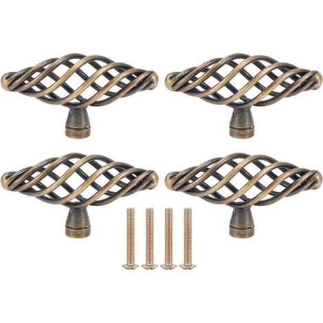 Poignées de style rétro, 4 pièces de boutons de porte, poignées en cuivre antique, boutons de poignée de porte en alliage de zinc imitation pour armoires, portes, tiroirs, décoration rétro (1/5)