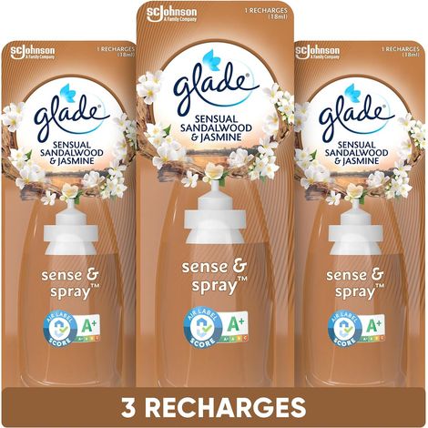 Sense & Spray Recharges Diffuseur à Détection de Mouvement - Infusé Aux Huiles Essentielles - Jusqu'à 2 Mois de Parfum - Sensual Sandalwood & Jasmine - 3 Recharges