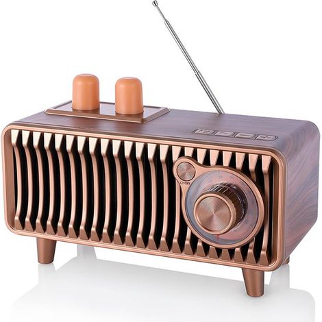 Radio-enceinte Bluetooth rétro, en bois de noyer, radio vintage à cadran rotatif avec fonction FM, haut-parleur stéréo 20 W à deux haut-parleurs, portable. (1/5)