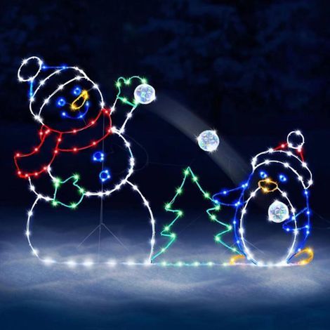 Figurine Lumineuse De Noël - Pinguin Et Bonhomme De Neige Animé À LED - Décoration Intérieure Et Extérieure - 26 X 40 Cm - Fonctionne Avec 2 Piles AA (1/5)