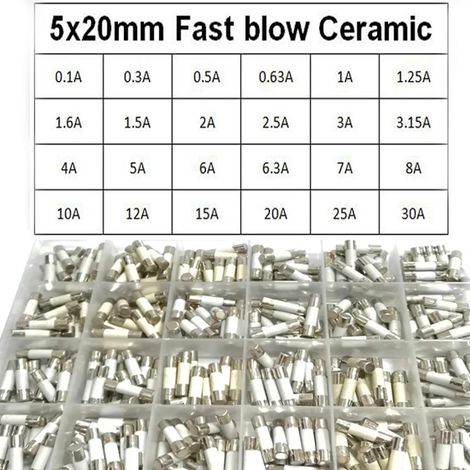 360 Stück Keramiksicherungen, 24 Valus, 5 x 20 mm, verpackt, 0,1–30 A, 15 Stück pro Röhre, flinke Keramiksicherung. (1/5)