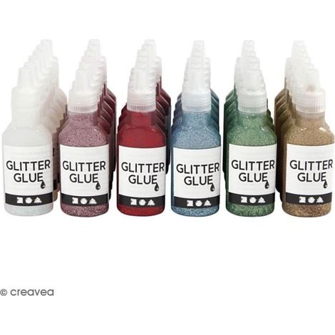 Colle à paillettes - Assortiment 36 pcs - 25 ml - 6 couleurs - Multicolore