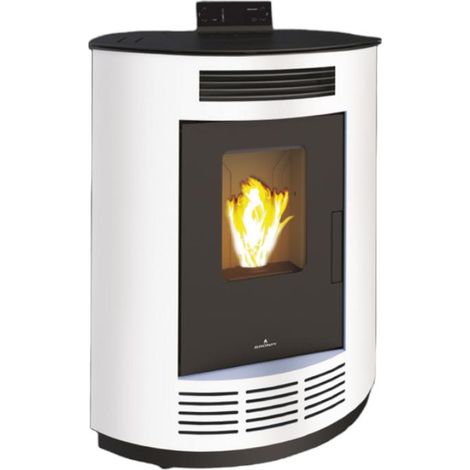 Bronpi – Poêle à granulés d'angle 9 kW – Évacuation arrière – Revêtement acier – Foyer vermiculite – Rendement 93% – Autonomie 18h