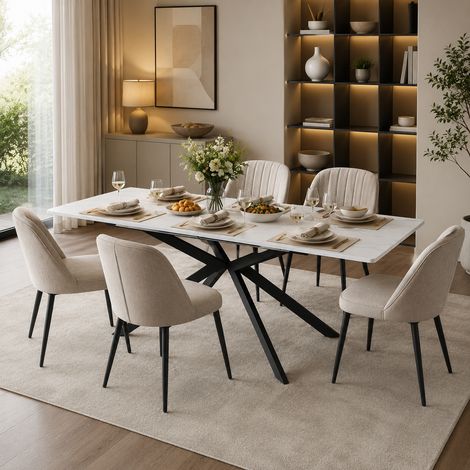 Table à manger extensible - Table rectangulaire - Rallonge automatique - 150/180 x 70 x 75,5 cm - Design à pieds croisés (1/5)