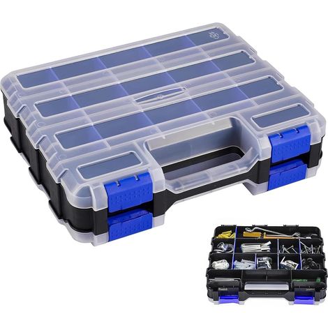 Rangement Visserie avec 34 Compartiments, Double Face Boite de Rangement Vis, Portable Organisateur de Visserie, Malette Outils Vide avec Couvercle Transparent, pour Ateliers, Salles D'outils (1/5)