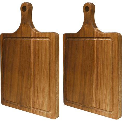 2 Pcs Planche à Découper Bois Acacia avec Poignée et Rainure (1/4)