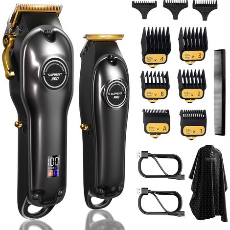Men's Hair Clippers Hair Cutting Kit  Zero Gap T-Blade Clipper Cordless Barber Trimmer Set with LED Display - Black (1/5)