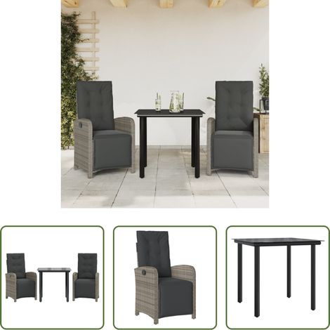 Table de jardin - Ensemble de bistro 3 pcs avec coussins gris résine tressée (1/5)