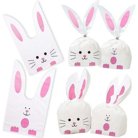 CREA 100pcs Cute Rabbit Long Ear Candy Gift Bags, Easter Goodie Bags Bunny Cookie Snack Bag Packaging Cookie Supplies (1/5)
