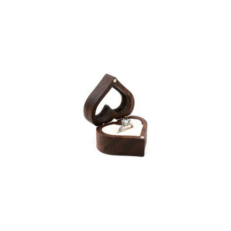 Boîte à bague en bois en forme de cœur, intérieur velours, coloris blanc (1/4)