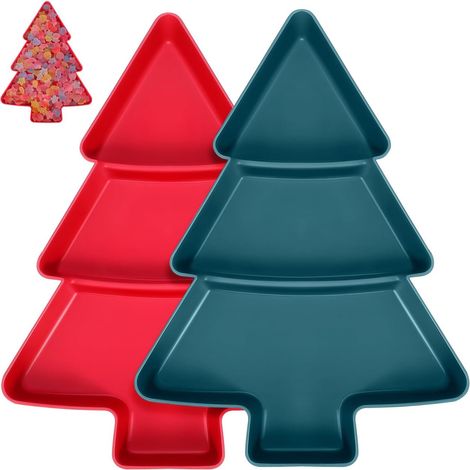 Platos con forma de árbol de Navidad – juego de 2 – bandeja para aperitivos/postres – ideal para fiestas, dulces o ensaladas de frutas.