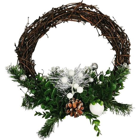 Couronne de Noël en bois 30cm - Blanc - SILUMEN (1/4)