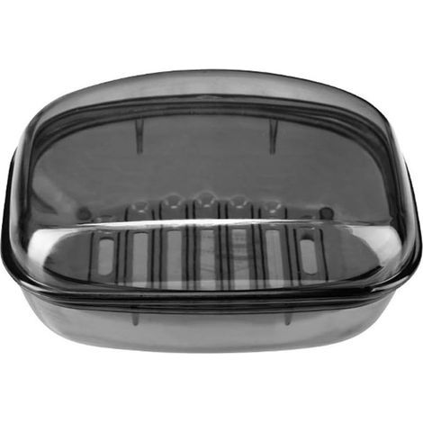 Contenitore per sapone in plastica di alta qualità , scatola porta sapone, accessori per il bagno, porta sapone con coperchio antigoccia (Colore: Grigio trasparente) (1/5)