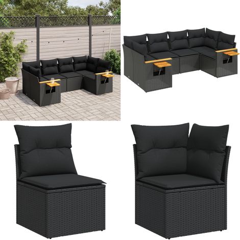 6-tlg. Garten-Sofagarnitur mit Kissen Schwarz Poly Rattan - Gartensortiment - Outdoor Möbel - Lounge Set - Gartenlounge - Rattan Gartenmöbel - Home & Living (1/5)