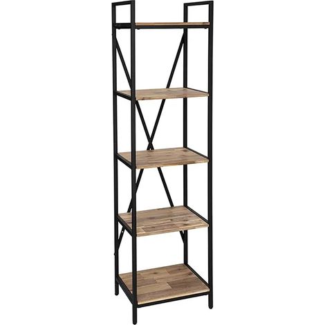 Bibliothèque Etagère 5 niveaux coloris bois et métal noir - Longueur 45 x Hauteur 180 x profondeur 35 cm (1/5)