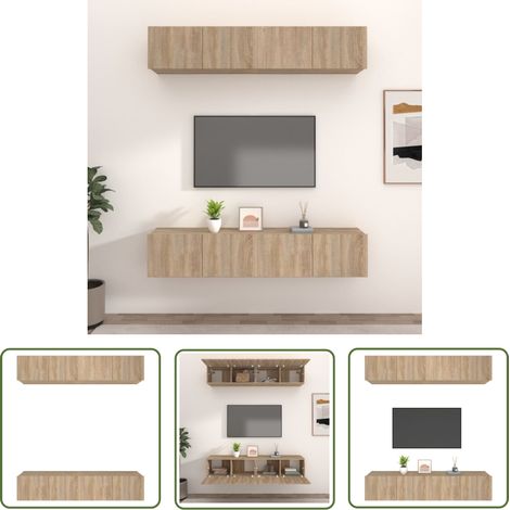 The Living Store TV-Schränke 4 Stk. Sonoma-Eiche 80x30x30 cm Holzwerkstoff - TV Schrank - Holzwerkstoff Möbel - Wandregal - Wohnzimmereinrichtung - Sonoma Eiche (1/5)