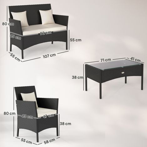 Ensemble de jardin en rotin (4 pièces : 2 chaises, un fauteuil de jardin 2 places et une table basse) (1/5)