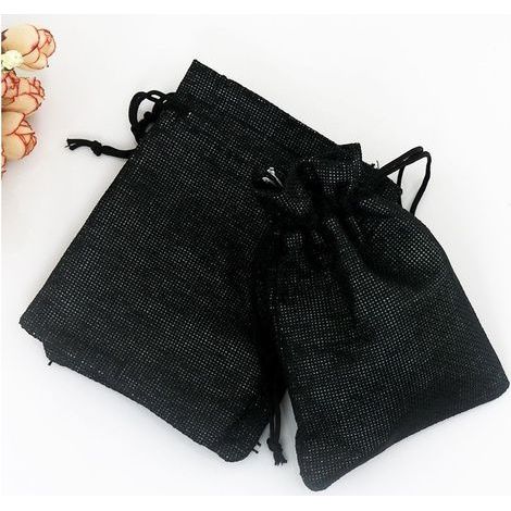 Pochettes Sachets en Lin Chanvre, Sac Toile de Jute avec Cordon de Serrage, Pochette Lin Réutilisable pour Mariages Bijoux la Fête Bricolage 20pcs 13x18cm (Noir) (1/4)