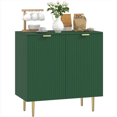Buffet bas 2 portes vert olive MDF 80x40x80 cm étagère réglable pieds métal (1/5)