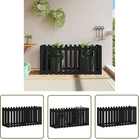 The Living Store Lit surélevé de jardin design de clôture 150x50x70cm pin massif - Lit Surélevé - Jardin - Bois - Pin Massif - Pots De Fleurs (1/5)