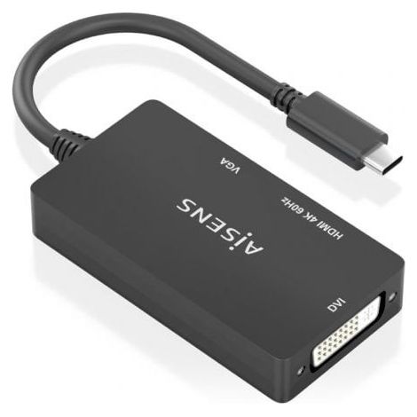 Conversor HDMI Aisens A109-0954/ USB Tipo-C Macho - DVI/HDMI/VGA Hembra/ 15cm/ Negro (1/2)