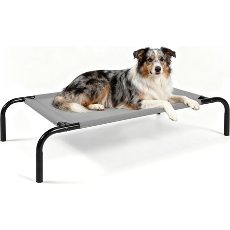 Lit surélevé pour Chien Respirant et Lavable Cadre acier robuste jusqu'à 34 kg, coussin rafraîchissant, pour chiens petits, moyens et grands, taille M (1/5)