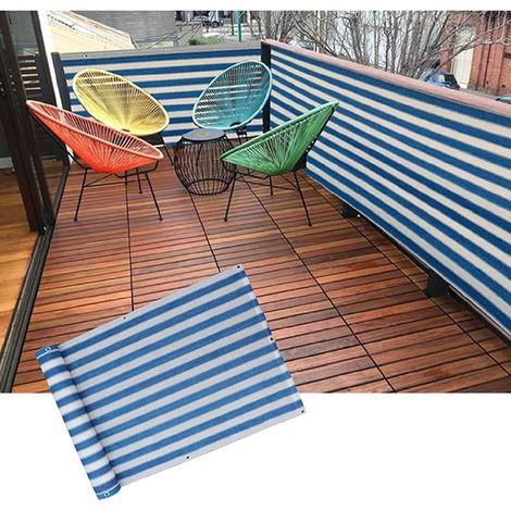 0,9x5 mètres, écran de confidentialité pour balcon, clôture décorative, toile d'ombrage perméable pour l'extérieur, rayures bleues et blanches (1/5)