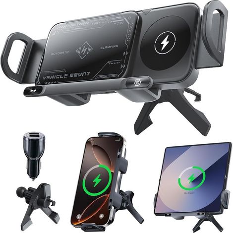 15W Support Telephone Voiture Induction, Qi Rapide Chargeur Induction Voiture Double Bobine, Auto Clamping Chargeur sans Fil pour (1/5)