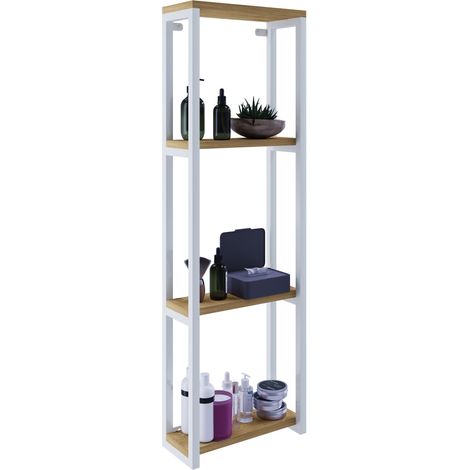 Gabinete de baño de madera VCM Muebles de baño Metal Estilo industrial Estante de pared Estante de baño Dimensiones aprox. AL. 112 x AN. 35 x P. 15 cm - Bitila M (Blanco / Roble de Miel) (1/2)