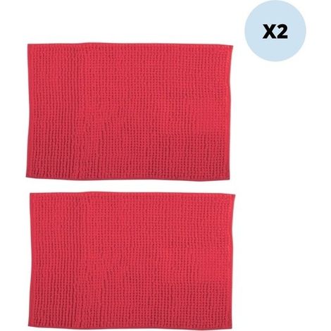 Juego de 2 alfombras de baño CHENILLE Microfibra 50x80cm Rojo MSV