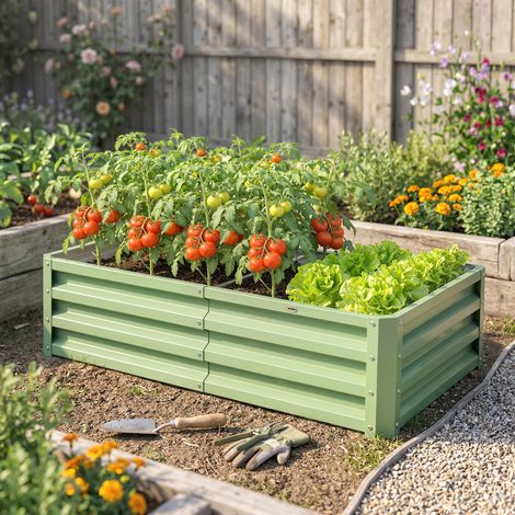 Carré Potager Rectangulaire, Tôle Acier Ondulée, 120 x 60 x 30,5 cm, Vert (1/5)