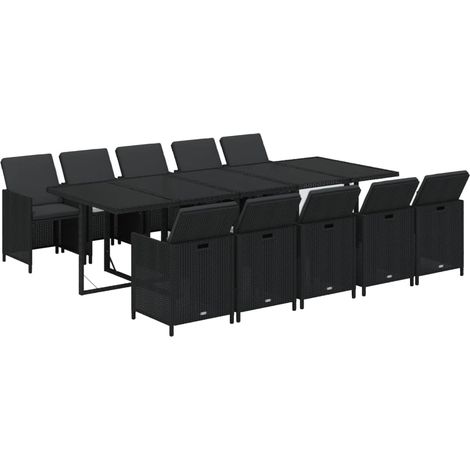 vidaXL Ensemble à manger de jardin coussins 11 pcs Résine tressée Noir